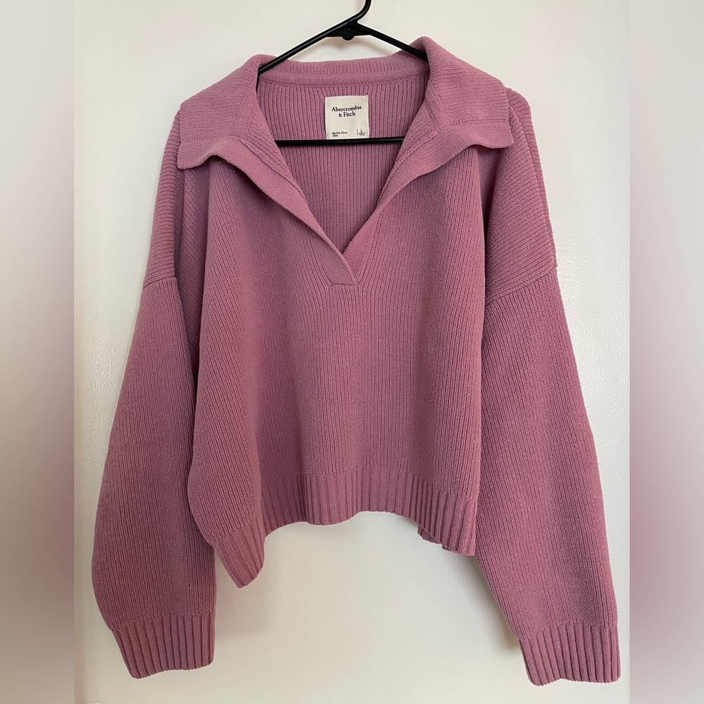 Purple Abercrombie & Fitch Chenille Cropped Slouchy Sweater